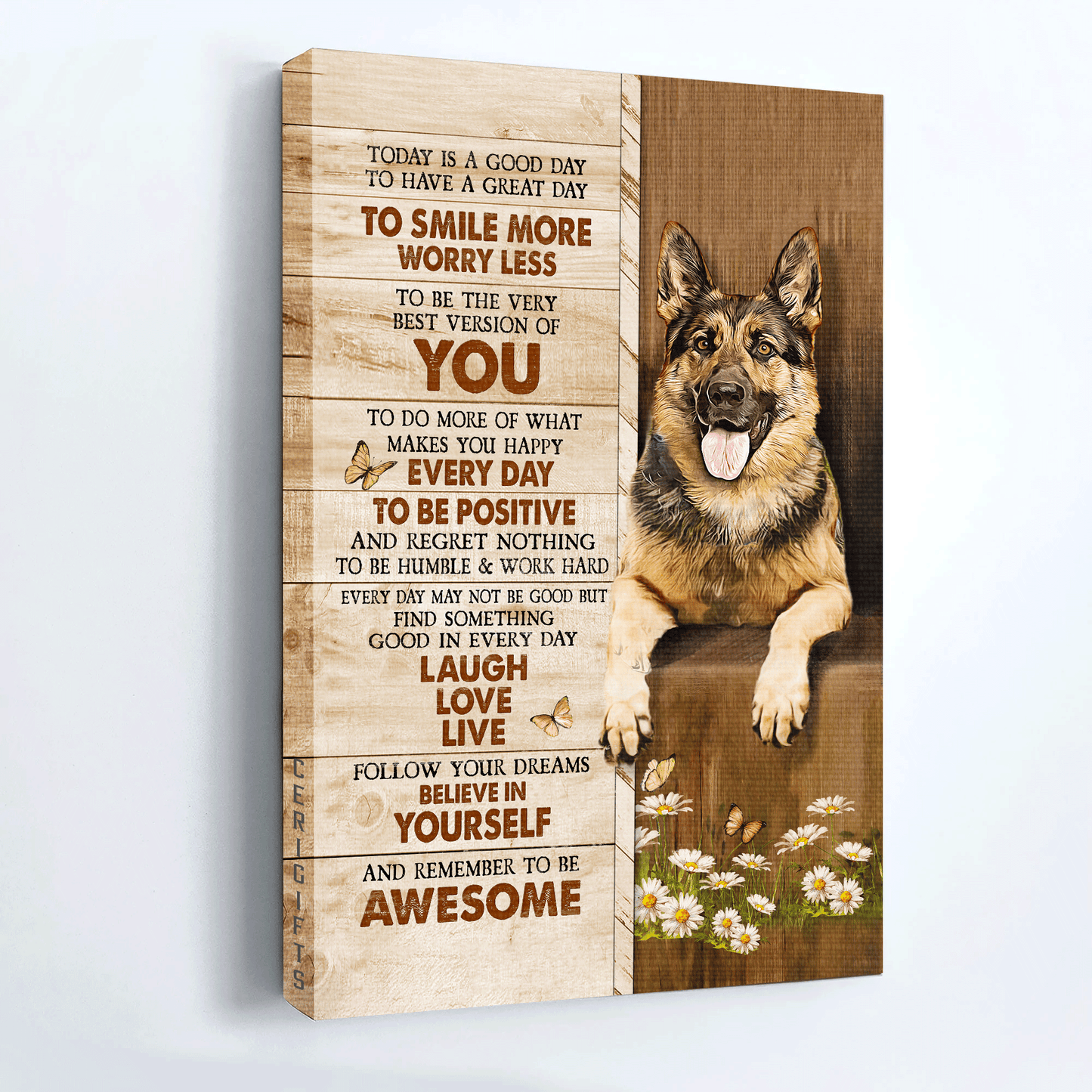 German shepherd Portrait Canvas- German Shepherd dog, Daisy painting canvas- Gift for German Shepherd lover- Believe in yourself - Portrait Canvas Prints, Wall Art