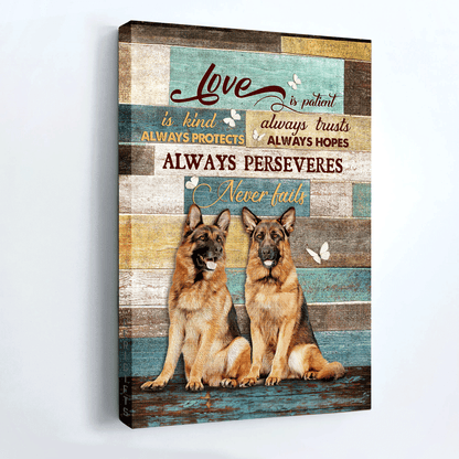 German shepherd Portrait Canvas- German Shepherd dogs, White butterfly canvas- Gift for Dog lover- Love is patient - Portrait Canvas Prints, Wall Art