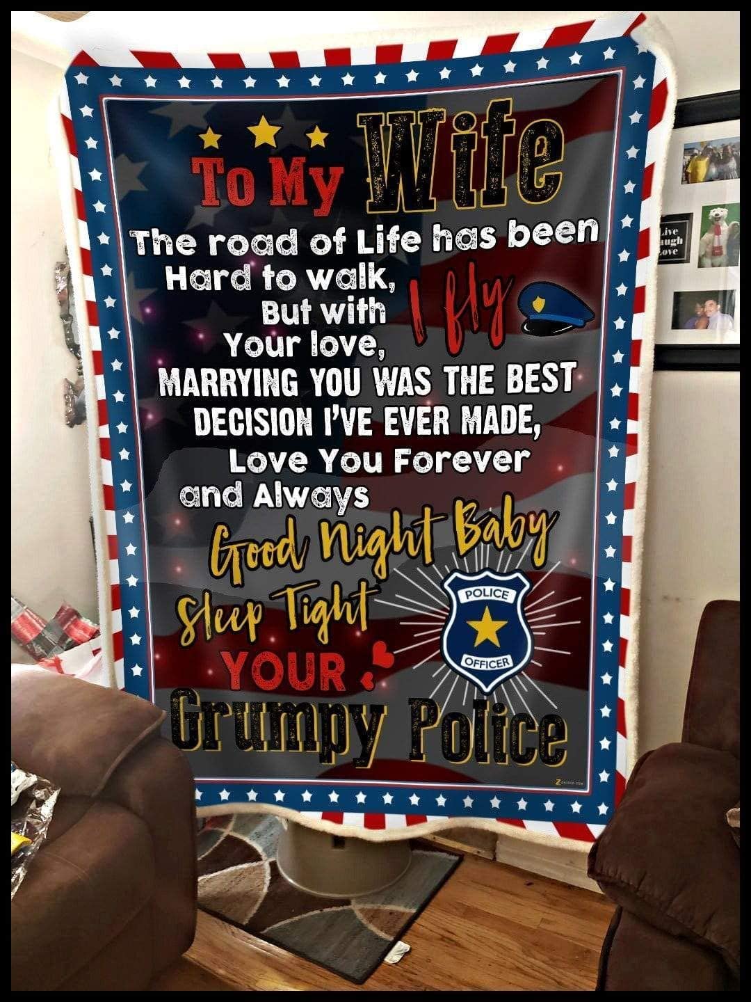 Personalized Gift For Wife Blankets - Custom Romantic Gift For Wife From Police Husband, Newlyweds, Birthday, Anniversary Wedding, Christmas, Valentine's Day Blanket - The Road of Life Has Been Hard to Walk Blanket