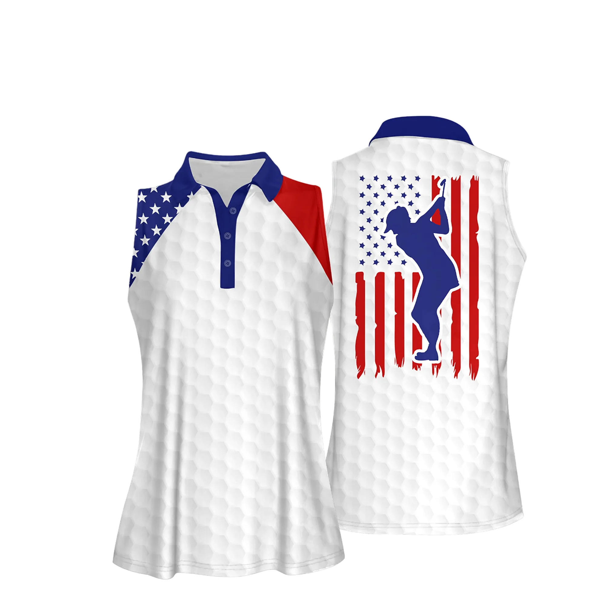 Golf Women Sleeveless Athleisure Polo Shirt, American Flag Golf Flag Addicted Polo Shirt - Gift For Mother's Day, Golfers, Female, Golf Lovers