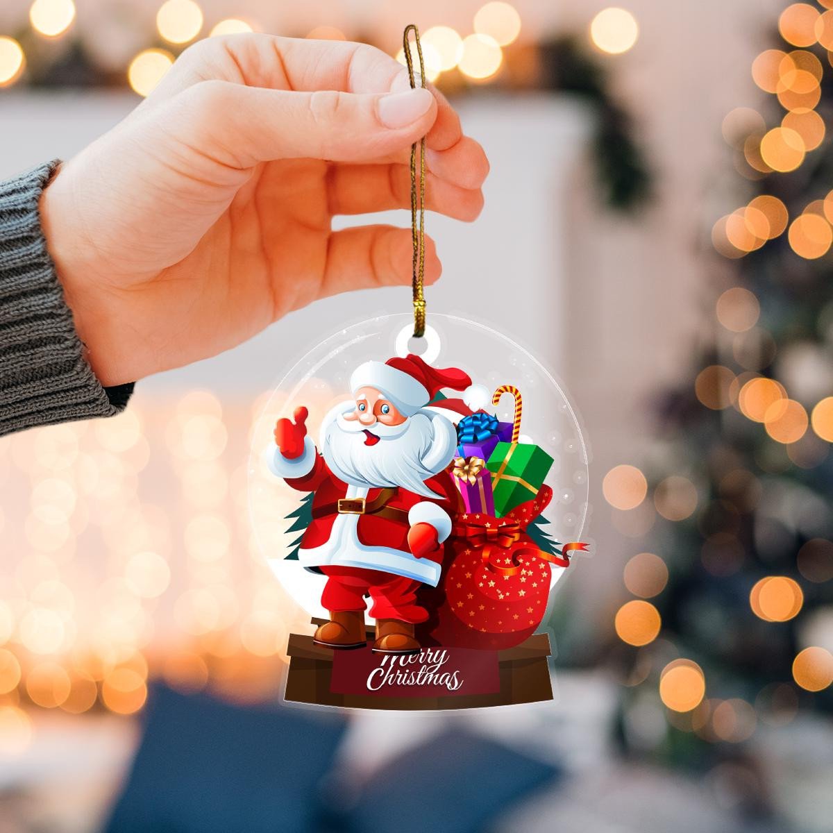 Merry Christmas Santa Claus Custom Plastic Acrylic Ornaments Xmas Gifts for Family Friends