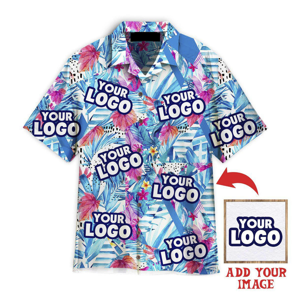 Exotic Flowers And Leaves Your Logo Custom Hawaiian Shirt, Personalized Hawaiian Shirts, Custom Photo Hawaiian Shirt