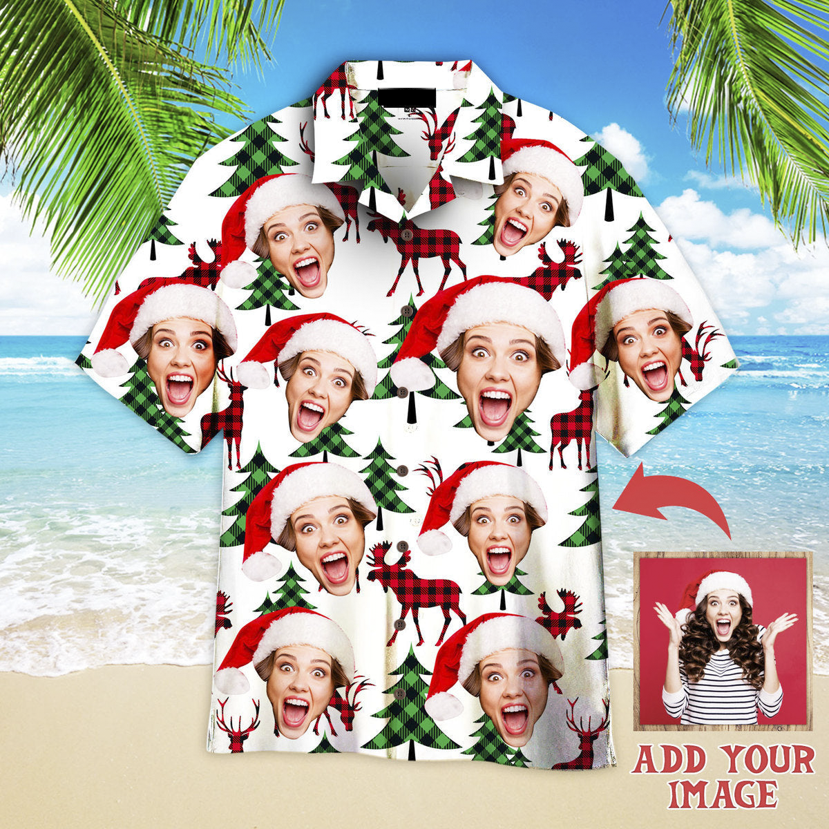 Custom Face Merry Holly Xmas Custom Hawaiian Shirt, Personalized Hawaiian Shirts, Custom Photo Hawaiian Shirt