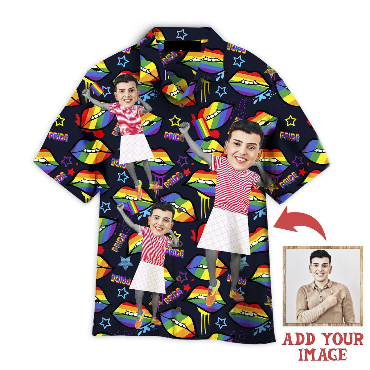Custom Face On Rainbow Lips Gay LGBT Custom Hawaiian Shirt