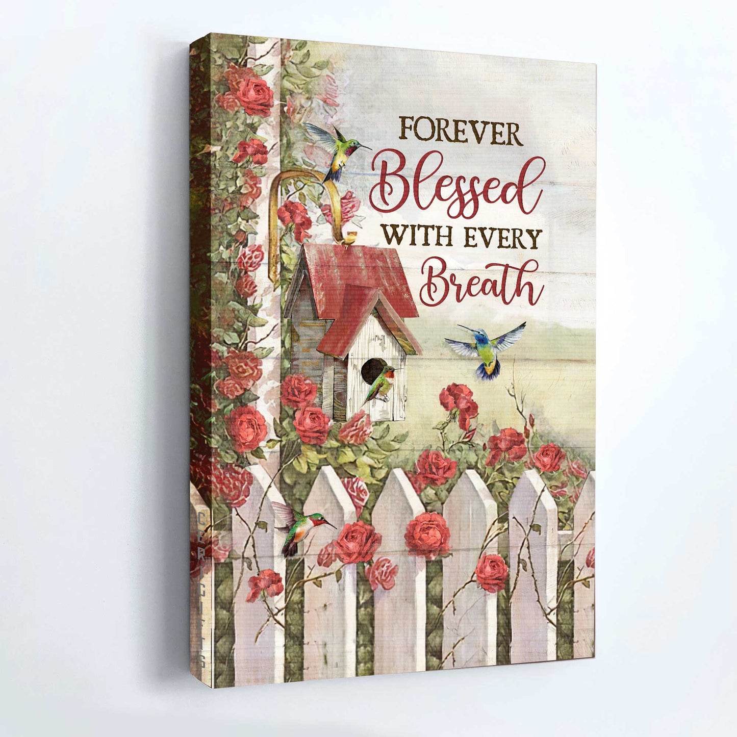 Jesus Portrait Canvas- Red rose garden, Colorful hummingbird, Birdhouse- Gift for Christian- Forever blessed with every breathe - Portrait Canvas Prints, Christian Wall Art