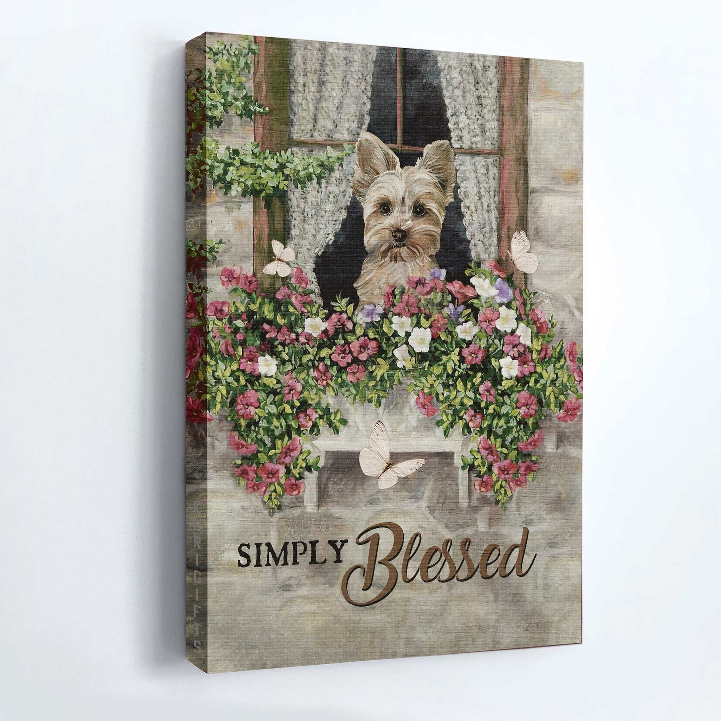 Yorkshire Terrier Dog Portrait Canvas - Yorkshire Terrier, Beautiful flower garden, Butterfly, Jesus Canvas - Gift for Yorkshire Terrier, Dog Lovers, Christian - Simply blessed