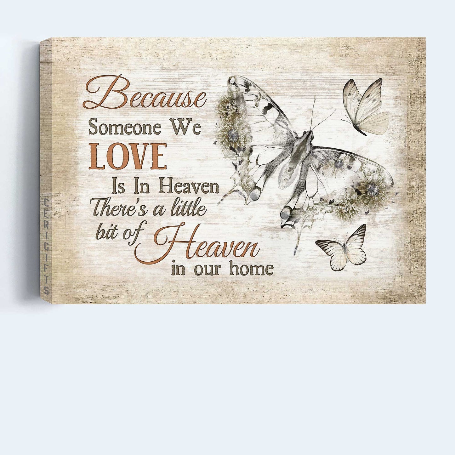 Memorial Landscape Canvas- Black butterfly, Butterfly drawing - Gift for Family- Because someone we love is in heaven - Heaven Landscape Canvas