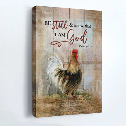 Jesus Portrait Canvas- Rooster chicken, Wooden background- Gift for Christian- Be still and know that I am God - Portrait Canvas Prints, Wall Art