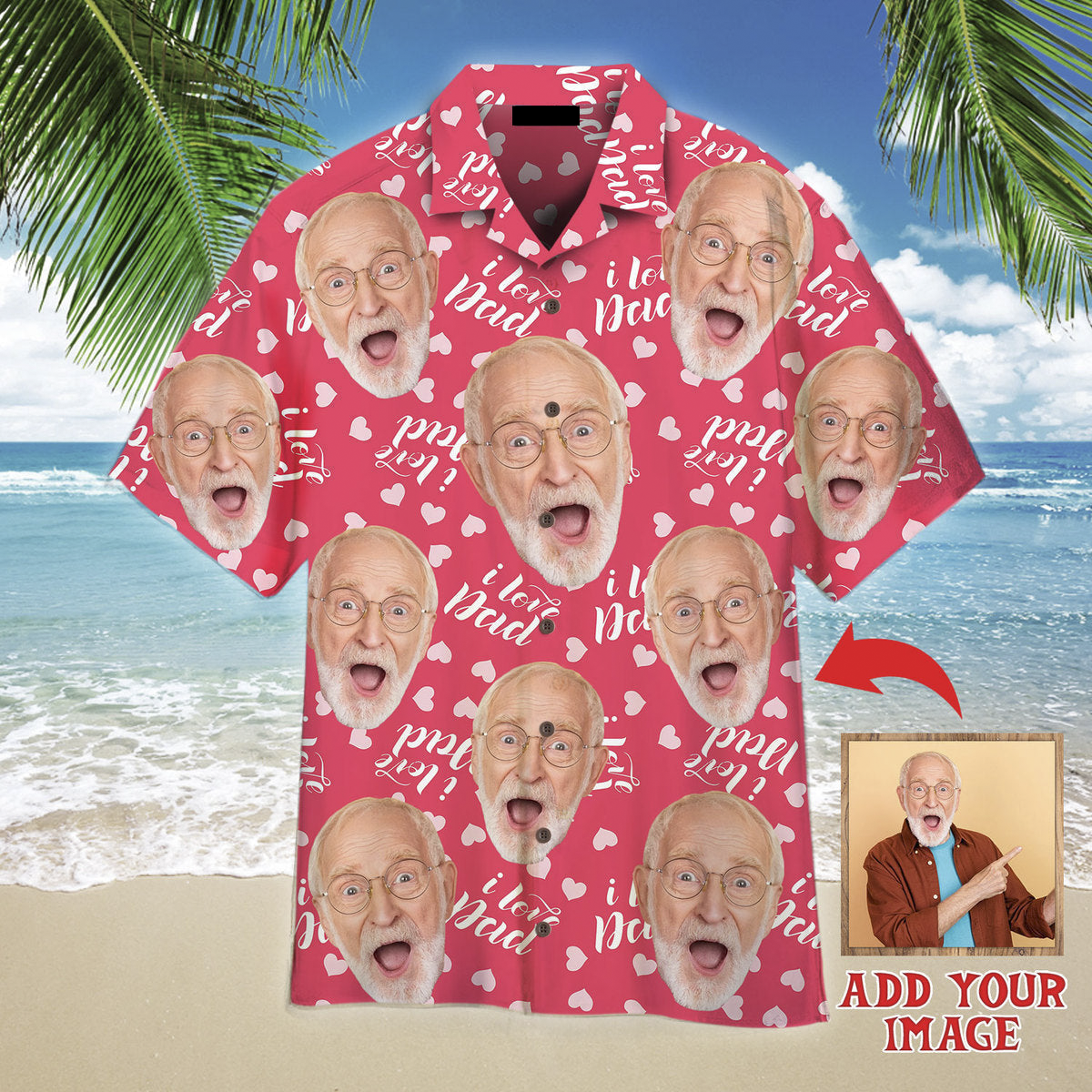 Funny Custom Face Your Photo On Pink Love Dad Style Custom Hawaiian Shirt, Personalized Hawaiian Shirts, Custom Photo Hawaiian Shirt