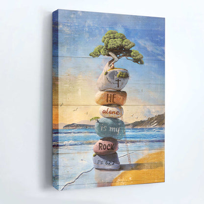 Jesus Portrait Canvas- Rock cairn, Bonsai - Gift for Christian- He alone is my rock - Portrait Canvas Prints, Wall Art