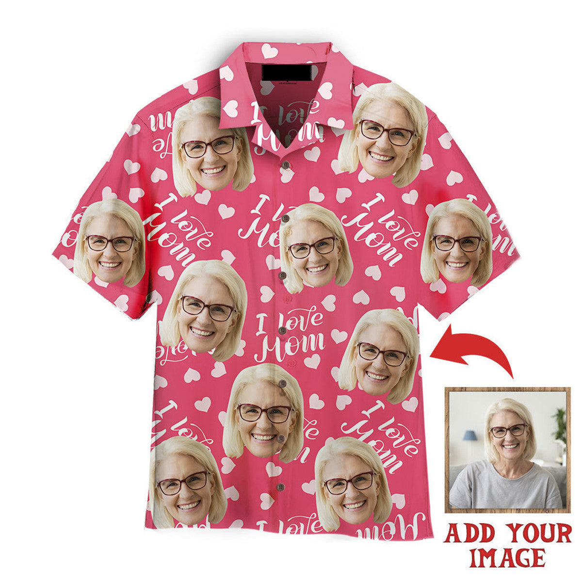 Custom Face Love Mom Pink Seamless Custom Hawaiian Shirt