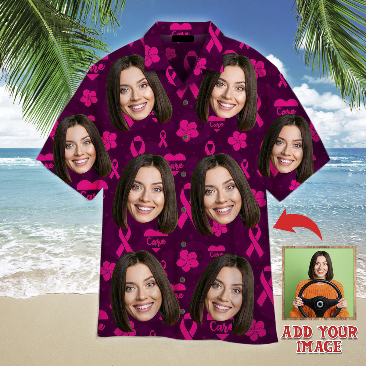 Custom Face On Breast Cancer Awareness Theme Custom Hawaiian Shirt, Personalized Hawaiian Shirts, Custom Photo Hawaiian Shirt