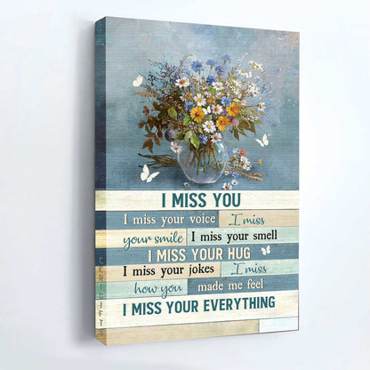 Memorial Portrait Canvas- Brilliant flower, White butterfly, Crystal vase canvas- Gift for members family- I miss your everything