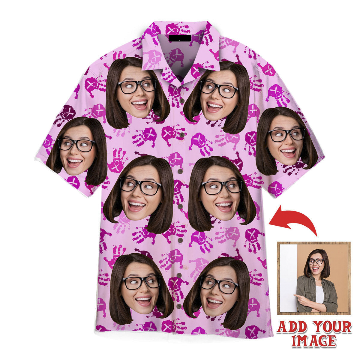 Custom Face On Pinktober Breast Cancer Awareness Custom Hawaiian Shirt, Personalized Hawaiian Shirts, Custom Photo Hawaiian Shirt