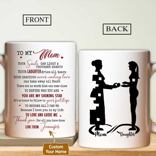 Gift For Mom Personalized Mug - Daughter to mom, Vintage flower Mug - Custom Gift For Mother's Day, Presents for Mom - You are my shining star Mug