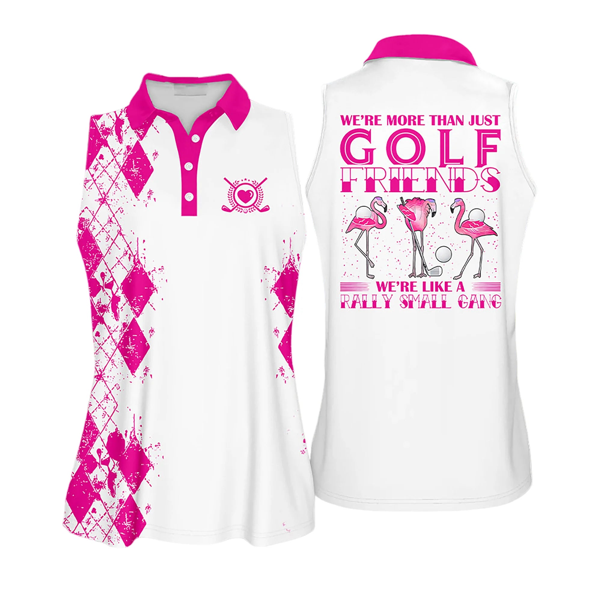 Golf Women Sleeveless Athleisure Polo Shirt, We're More Than Just Golf Friends Flamingo Polo Shirt - Gift For Mother's Day, Golfer, Female, Golf Lover