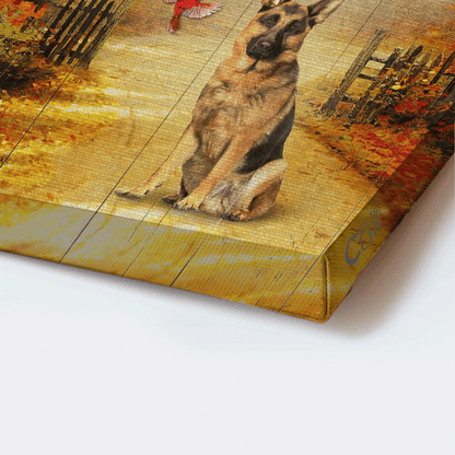 German Shepherd Portrait Canvas -Autumn Forest, Red Cardinal Canvas- Gift For German Shepherd- Signs From Heaven Show Up To Remind Love Never Dies