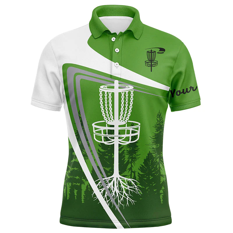 Disc Golf Men Polo Shirt, Custom Name Green Disc Golf Basket Apparel - Personalized Sports Gifts For Men, Husband, Boyfriend, Golf Lover