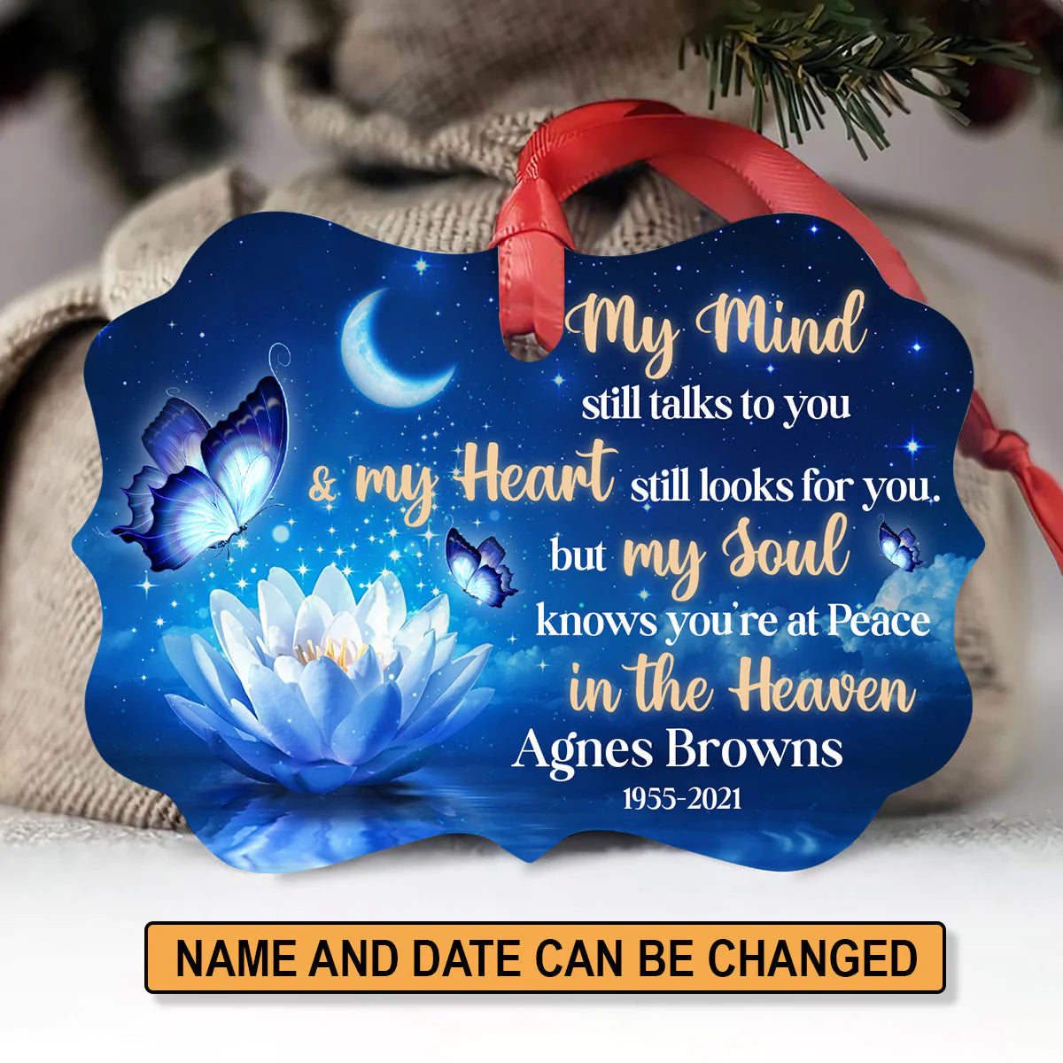 Memorial Aluminum Ornament - Personalized Lotus, Butterfly Aluminium Ornament - Custom Gift For Family Member - You Are At Peace In The Heaven