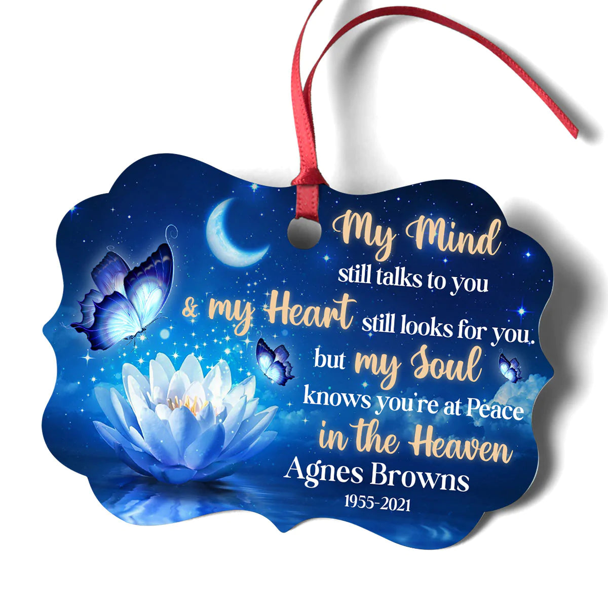 Memorial Aluminum Ornament - Personalized Lotus, Butterfly Aluminium Ornament - Custom Gift For Family Member - You Are At Peace In The Heaven