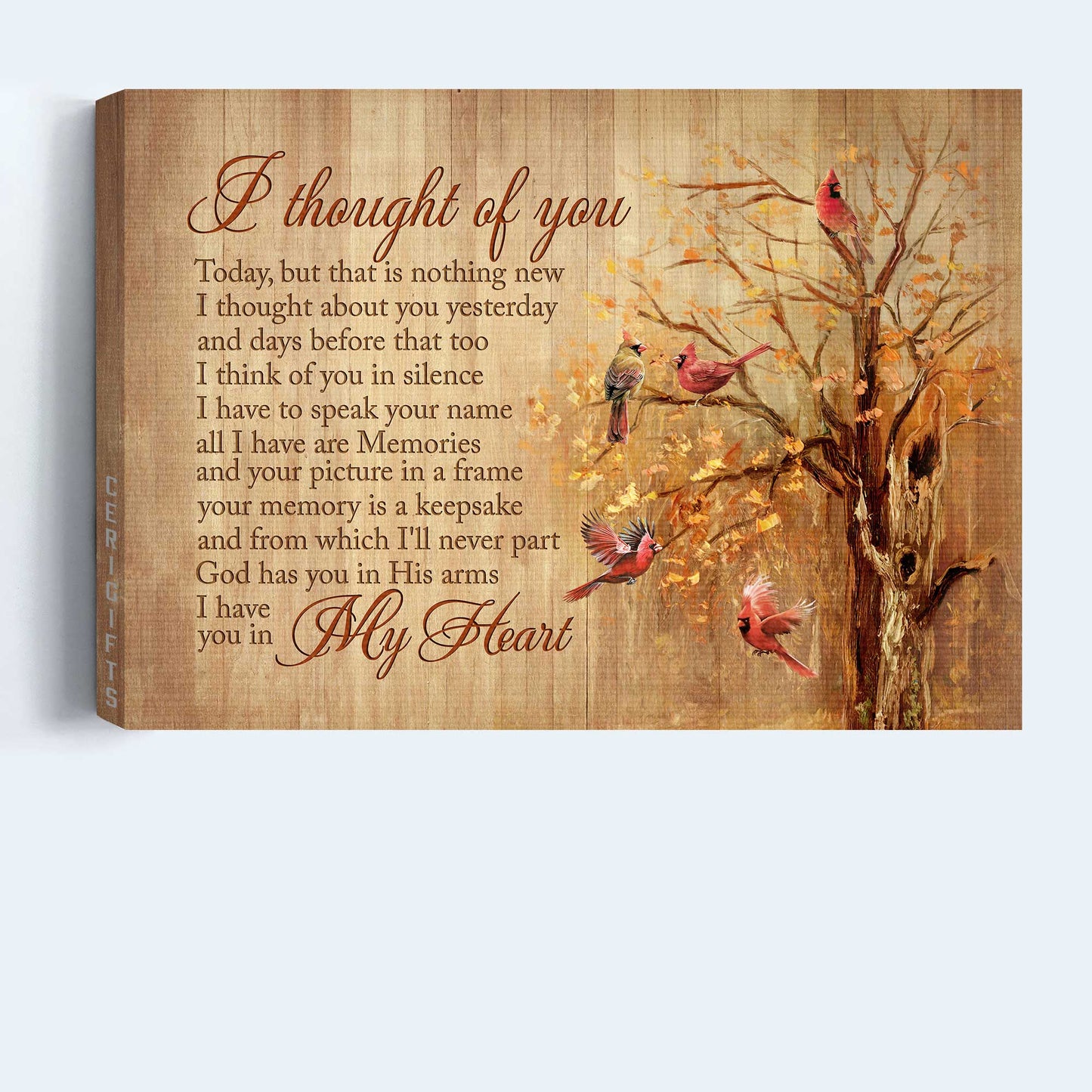 Memorial Landscape Canvas- Autumn Season, Red Cardinals, Positive Quote, Memorial Gift, Heaven Landscape Canvas- Gift For Members Family- I Thought Of You