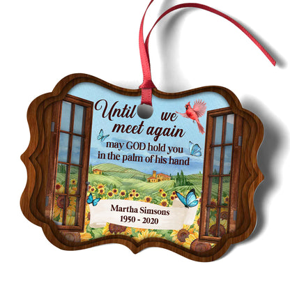 Memorial Aluminum Ornament - Personalized Sunflower Field Aluminium Ornament - Custom Gift For Family Member - May God Hold You In The Palm Of His Hand