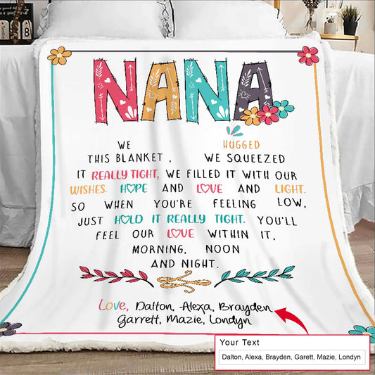 Gift For Mom Personalized Blanket - Nana, Custom Name Blanket - Gift For Mother's Day, Presents For Grandma Mimi Nana Gigi Gaga From Grandkids