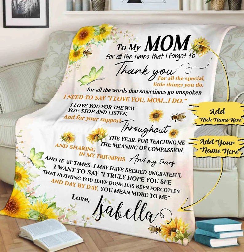 Gift For Mom Personalized Blanket - Custom Name, To My Mom I Love You Blanket - Gift For Mother's Day, Presents For Mom