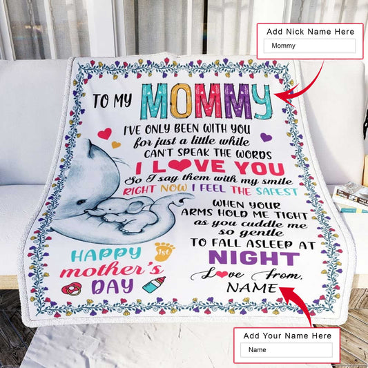 Gift For Mom Personalized Blanket - Custom Name, To My Mommy First Time Mom Elephant Blanket - Gift For Mother's Day, Presents For Mom