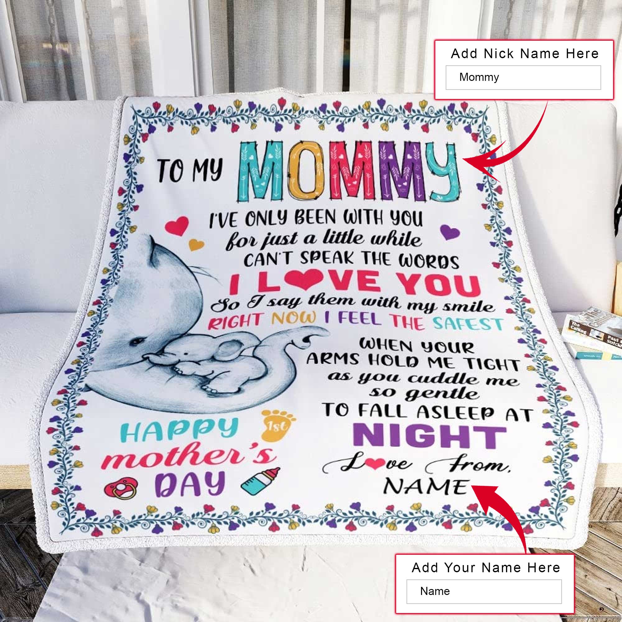 Gift For Mom Personalized Blanket - Custom Name, To My Mommy First Time Mom Elephant Blanket - Gift For Mother's Day, Presents For Mom