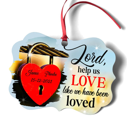 Couple Aluminum Ornament - Personalized Lord, Heart Padlock Aluminium Ornament - Custom Gift For Christian Couple, Spouse, Lover - Help Us Love Like We Have Been Loved