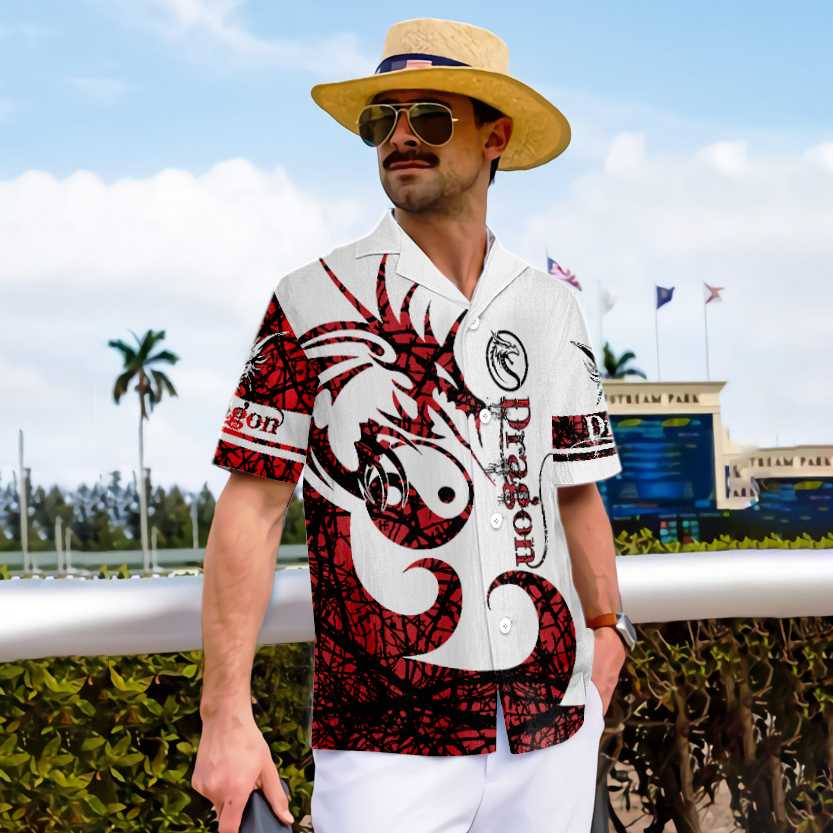 3D Dungeon Dragon Tattoo Hawaiian Shirt, White And Red Dragon Aloha Shirt For Men And Women - Perfect Gift For Dragon Lovers, Friends, Husband, Boyfriend, Family