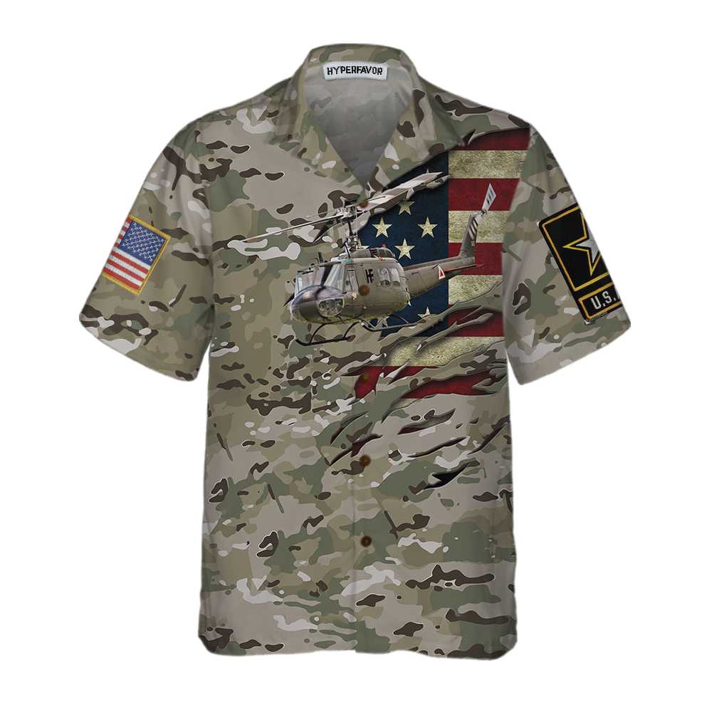 3D Helicopter Camouflage Hawaiian Shirt, American Flag Aloha Shirt For Men, Proud Helicopter Gift Idea For Patriot, Friends, Husband, Boyfriend