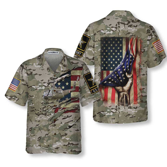 3D Helicopter Camouflage Hawaiian Shirt, American Flag Aloha Shirt For Men, Proud Helicopter Gift Idea For Patriot, Friends, Husband, Boyfriend