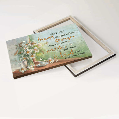 Jesus Landscape Canvas- Daisy drawing, Tea cup, Green background, White butterfly canvas- Gift for Christian- You are braver than you believe