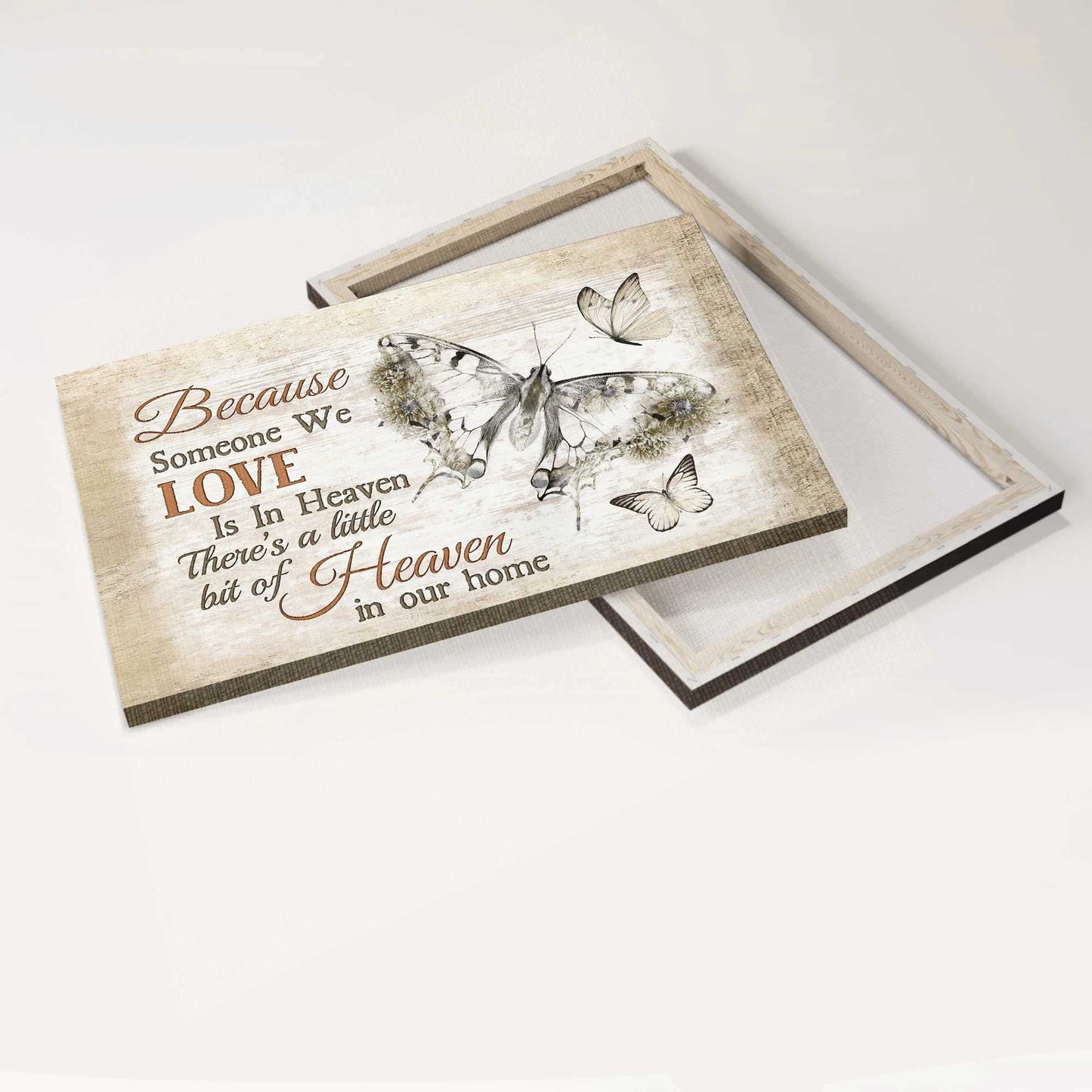 Memorial Landscape Canvas- Black butterfly, Butterfly drawing - Gift for Family- Because someone we love is in heaven - Heaven Landscape Canvas