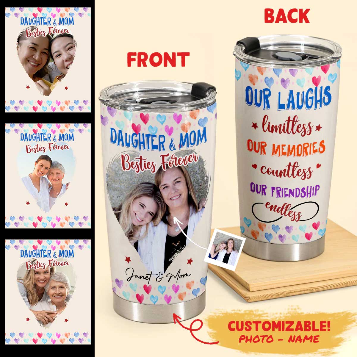 Best Personalized Mother's Day Gifts Tumbler - Custom Gift For Mother's Day, Presents for Mom - Daughter And Mom Besties Forever - Custom Photo Gifts