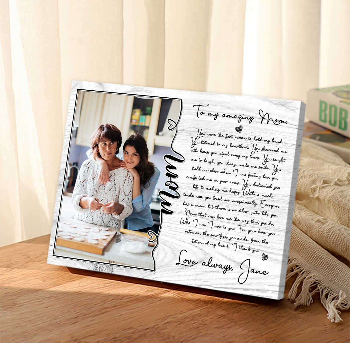 Personalized Thank You Mom Canvas, Unique Photo Gift for Mom from Daughter  or Son