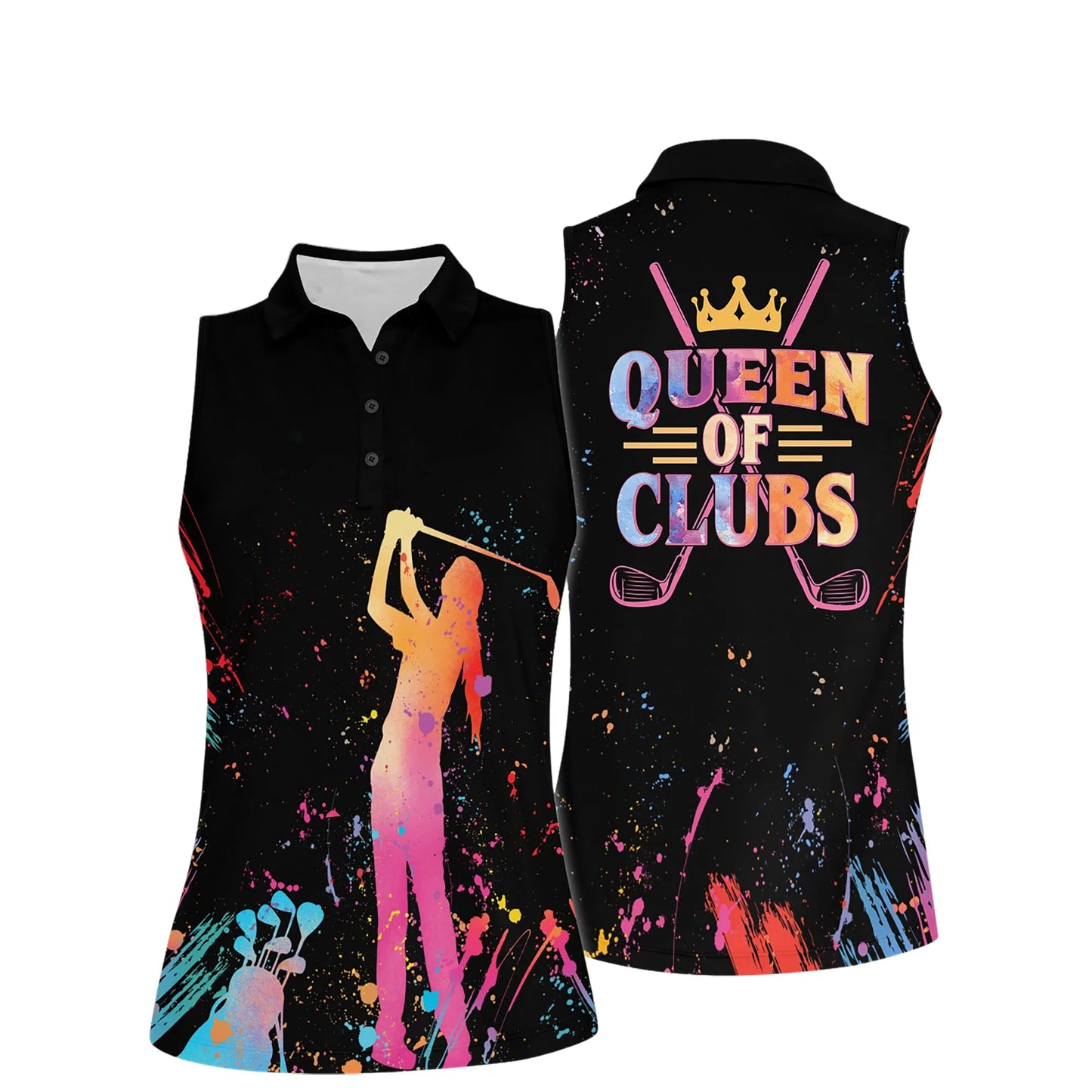 Golf Women Sleeveless Athleisure Polo Shirt, Queen of Clubs Sleeveless Polo Shirt For Female - Gift Sport For Mother's Day, Golfers