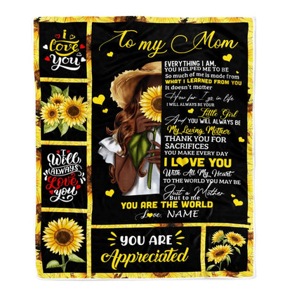 Sunflower Gift For Mom Personalized Blanket - Custom Name, To My Mom, Love Letter You Are The World Blanket - Gift For Mother's Day