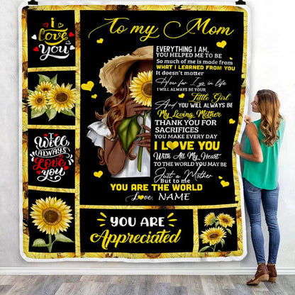 Sunflower Gift For Mom Personalized Blanket - Custom Name, To My Mom, Love Letter You Are The World Blanket - Gift For Mother's Day