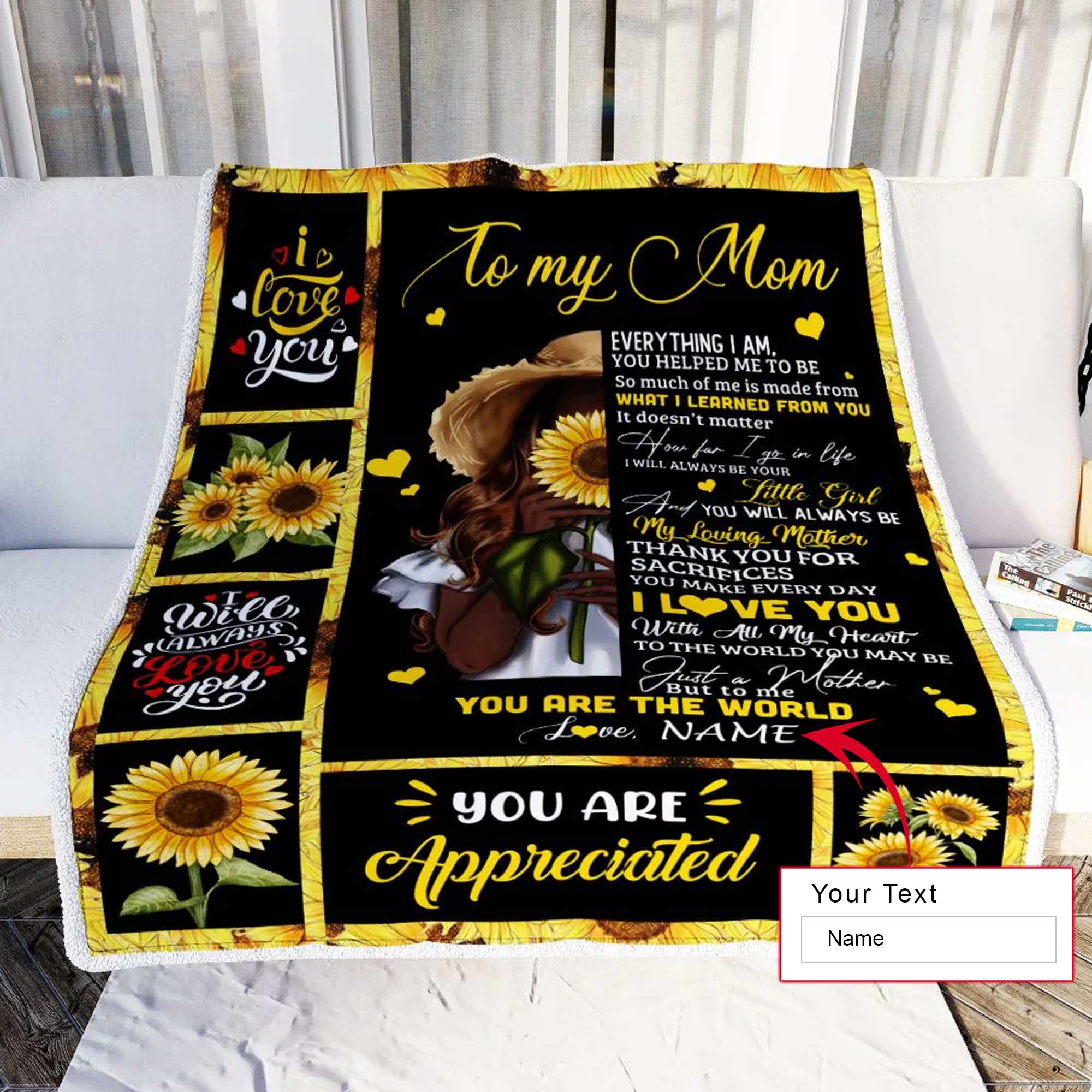 Sunflower Gift For Mom Personalized Blanket - Custom Name, To My Mom, Love Letter You Are The World Blanket - Gift For Mother's Day