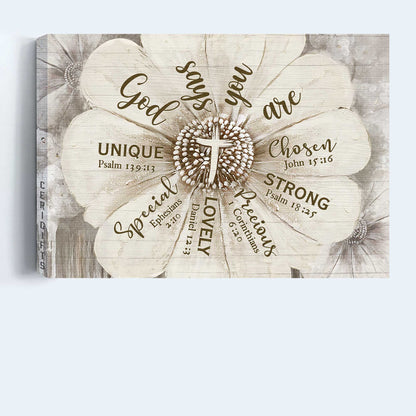 Jesus Landscape Canvas- Abstract Flower Painting, Vintage Drawing, Bible Verse Landscape Canvas- Gift For Religious Christian- God Says You Are