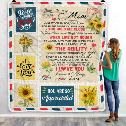 Sunflower Gift For Mom Personalized Blanket - Custom Name, Mail Letter, To My Mom, I Just Want To Say Thank You Blanket - Gift For Mother's Day