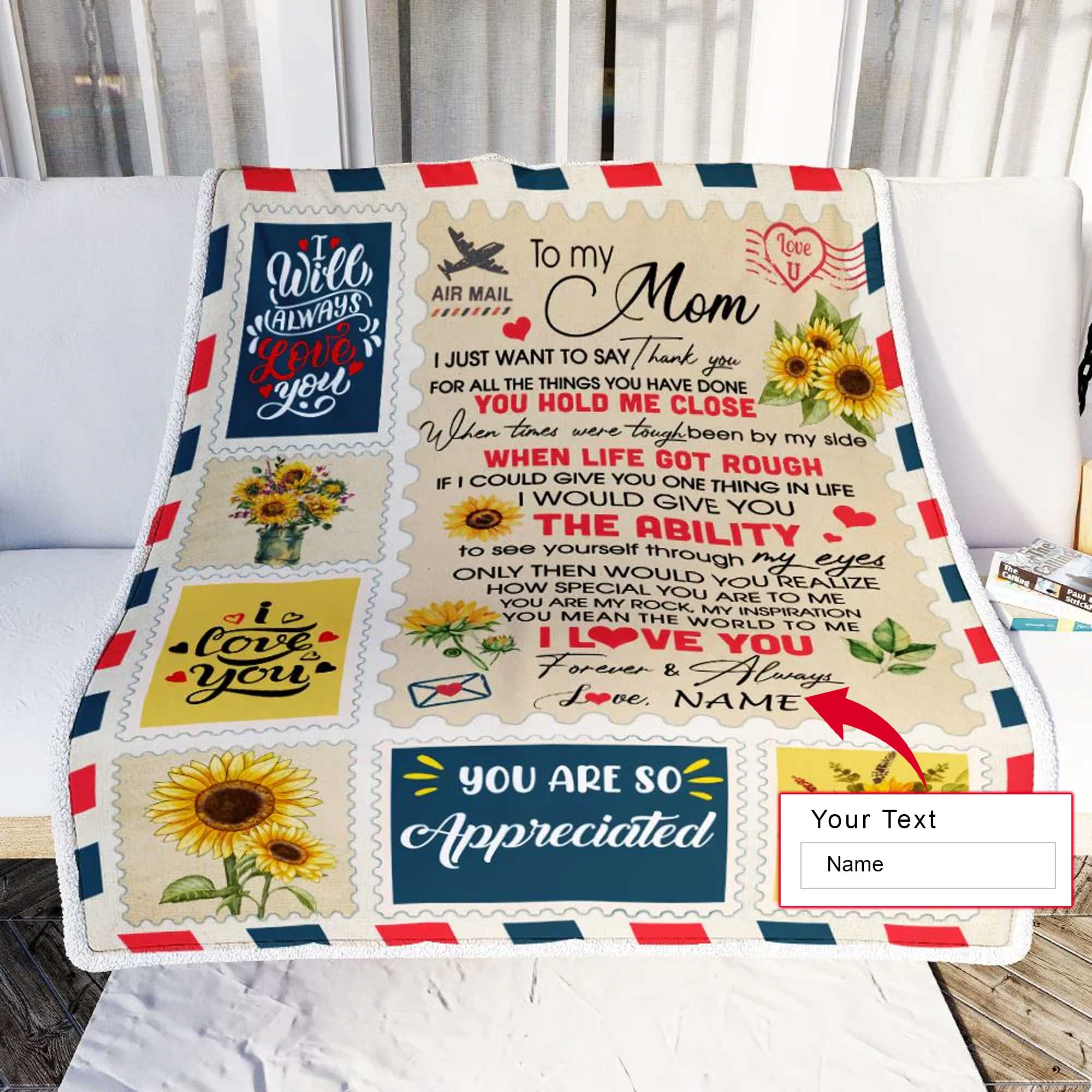 Sunflower Gift For Mom Personalized Blanket - Custom Name, Mail Letter, To My Mom, I Just Want To Say Thank You Blanket - Gift For Mother's Day