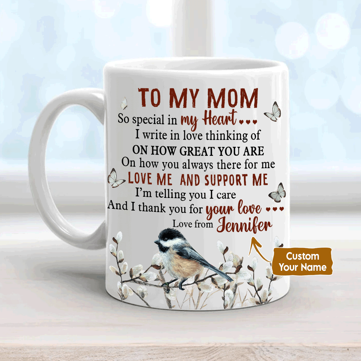 Gift For Mom Personalized Mug - Daughter to mom, Beautiful sparrow, Cotton flower Mug - Custom Gift For Mother's Day, Presents for Mom - Your Love Mug