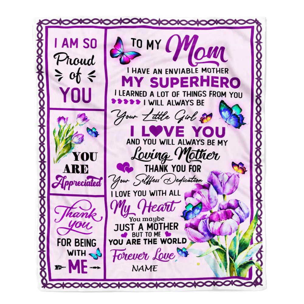 Floral Butterfly Gift For Mom Personalized Blanket - Custom Name, To My Mom, Thank You Loving Blanket - Gift For Mother's Day, Present For Mom