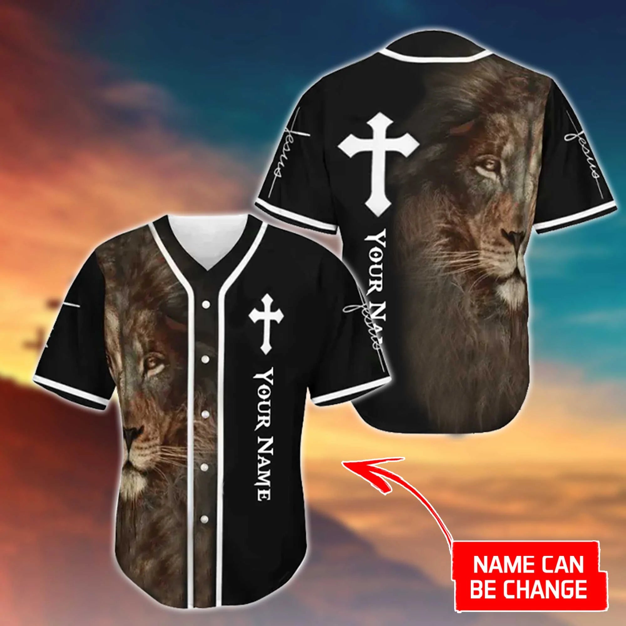 Personalized Jesus Baseball Jersey - Cross, Lion Baseball Jersey - Gift For Christians - Jesus Custom Printed Baseball Jersey Shirt For Men and Women