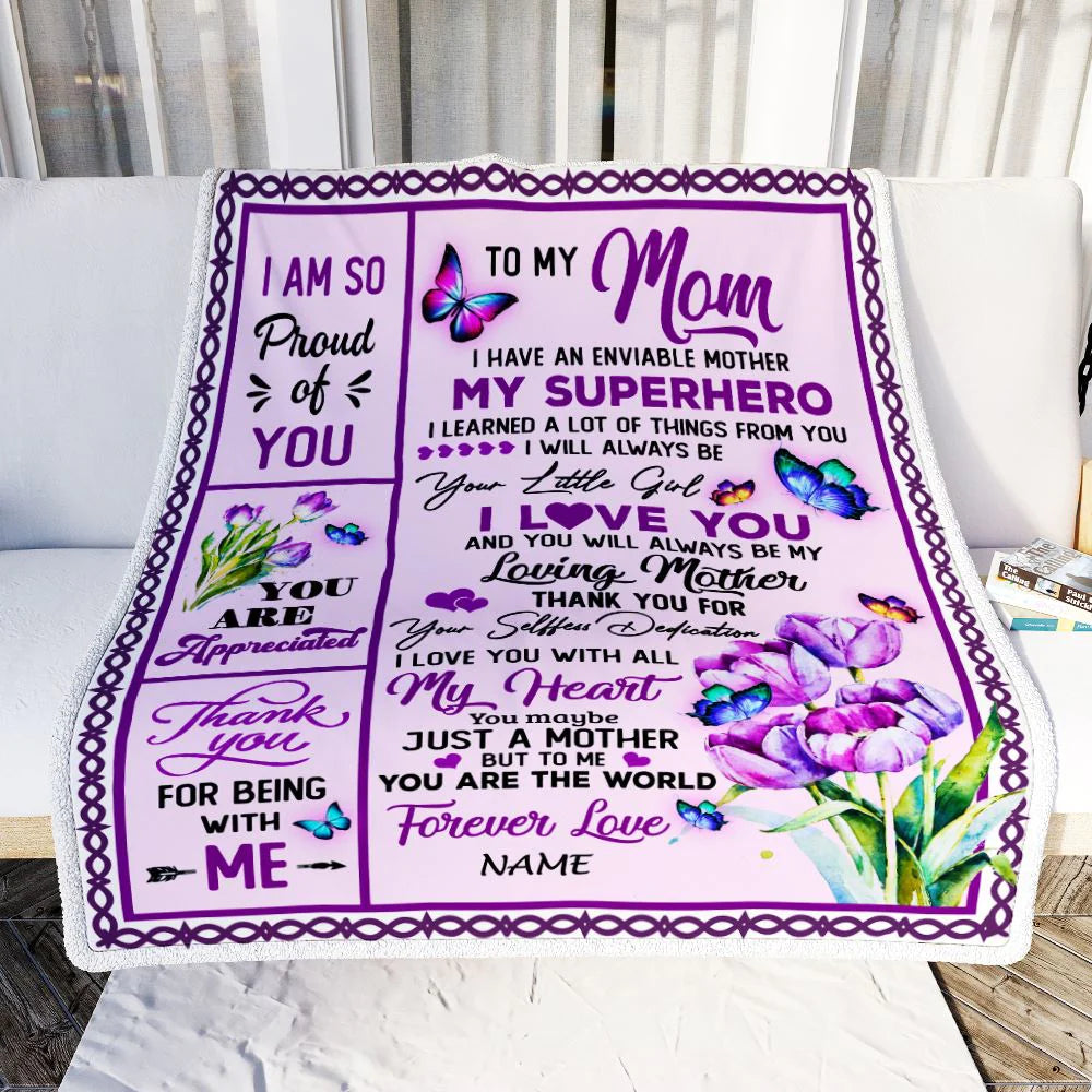 Floral Butterfly Gift For Mom Personalized Blanket - Custom Name, To My Mom, Thank You Loving Blanket - Gift For Mother's Day, Present For Mom