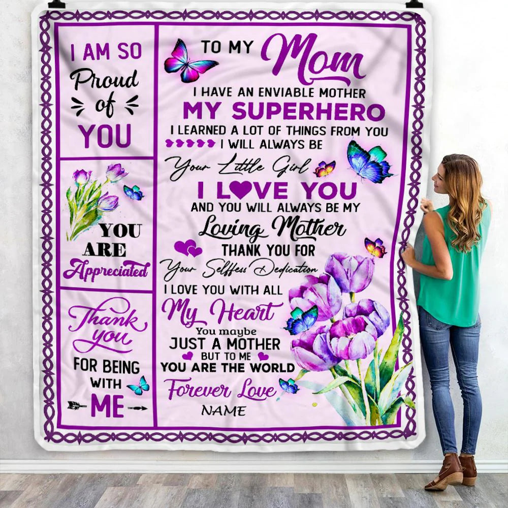 Floral Butterfly Gift For Mom Personalized Blanket - Custom Name, To My Mom, Thank You Loving Blanket - Gift For Mother's Day, Present For Mom